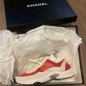 Chanel Women's Red and White Sneakers